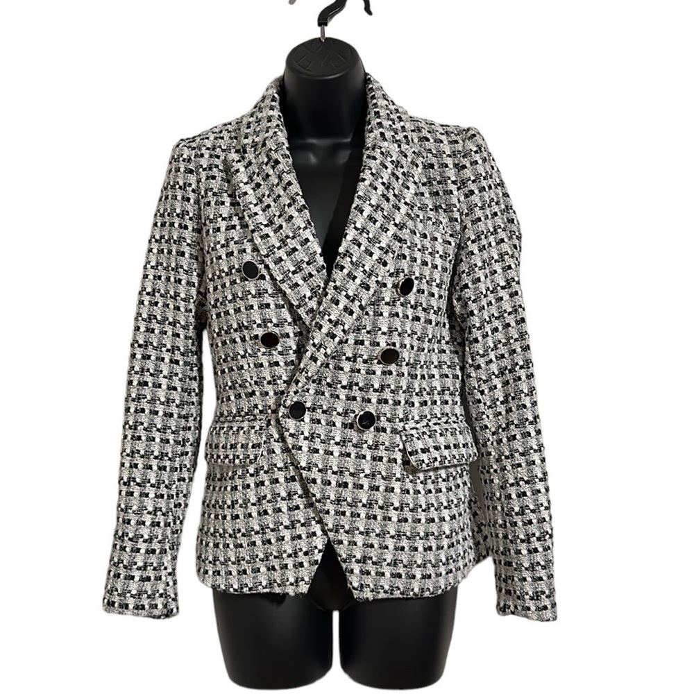 Rachel Zoe Black and White Boucle/Tweed Double Breasted Blazer/Jacket Sz XS